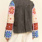 Davi & Dani - Patch Design Knit Sleeve Button Front Denim Jacket