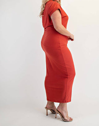 The Curve La - Plus Size Ribbed Knit Off Shoulder Knit Midi Dress