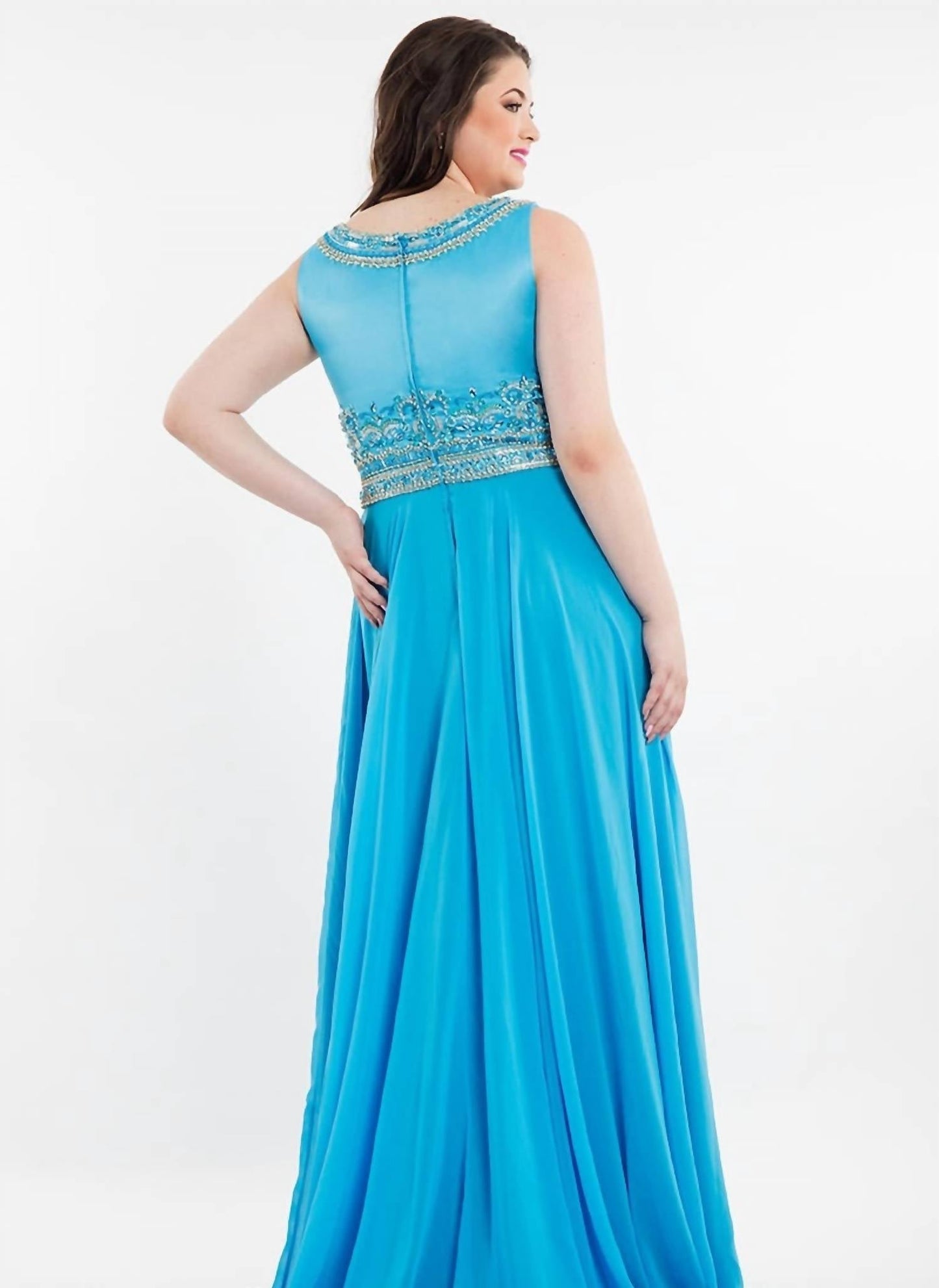 Rachel Allan - Boatneck Beaded Chiffon Prom Gown