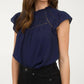 Blu Pepper - Women's Line Lace Trim Ruffle Detail Short Sleeve Blouse