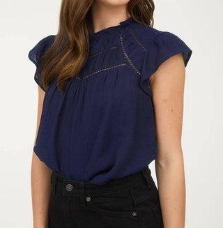 Blu Pepper - Women's Line Lace Trim Ruffle Detail Short Sleeve Blouse