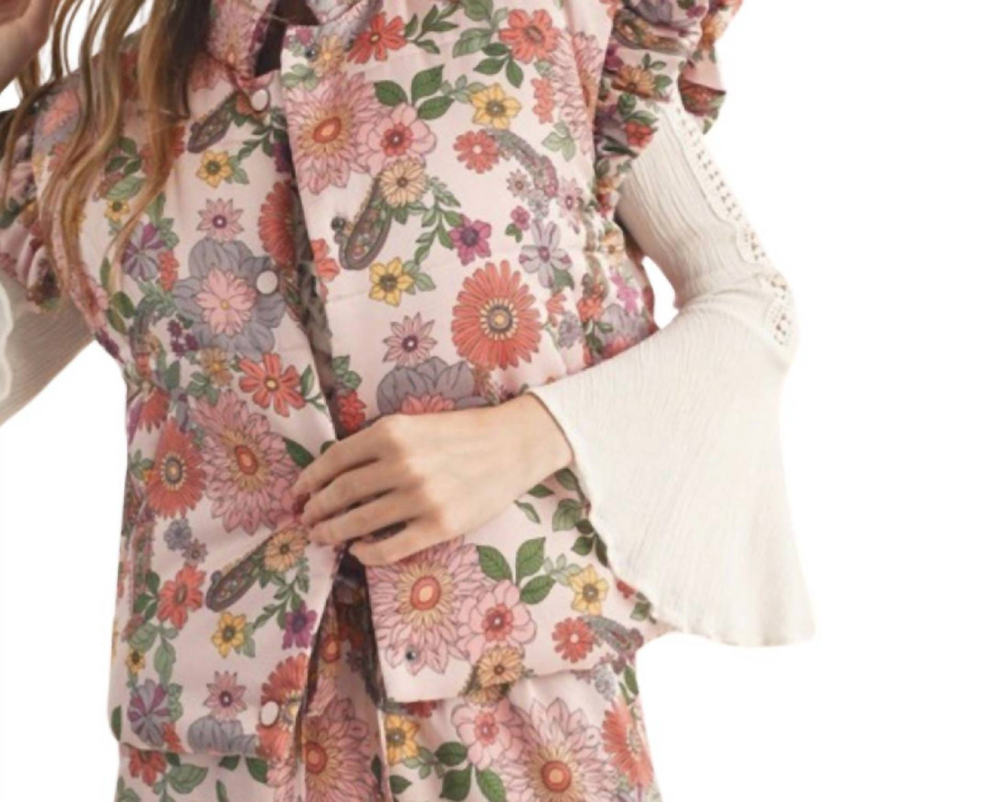 &Merci - Flutter Sleeve Floral Puff Vest