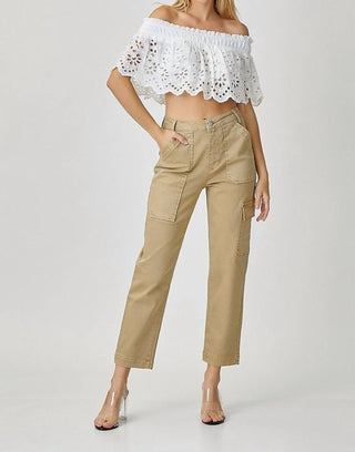 Risen - High-rise Sand Cargo Boyfriend Jeans