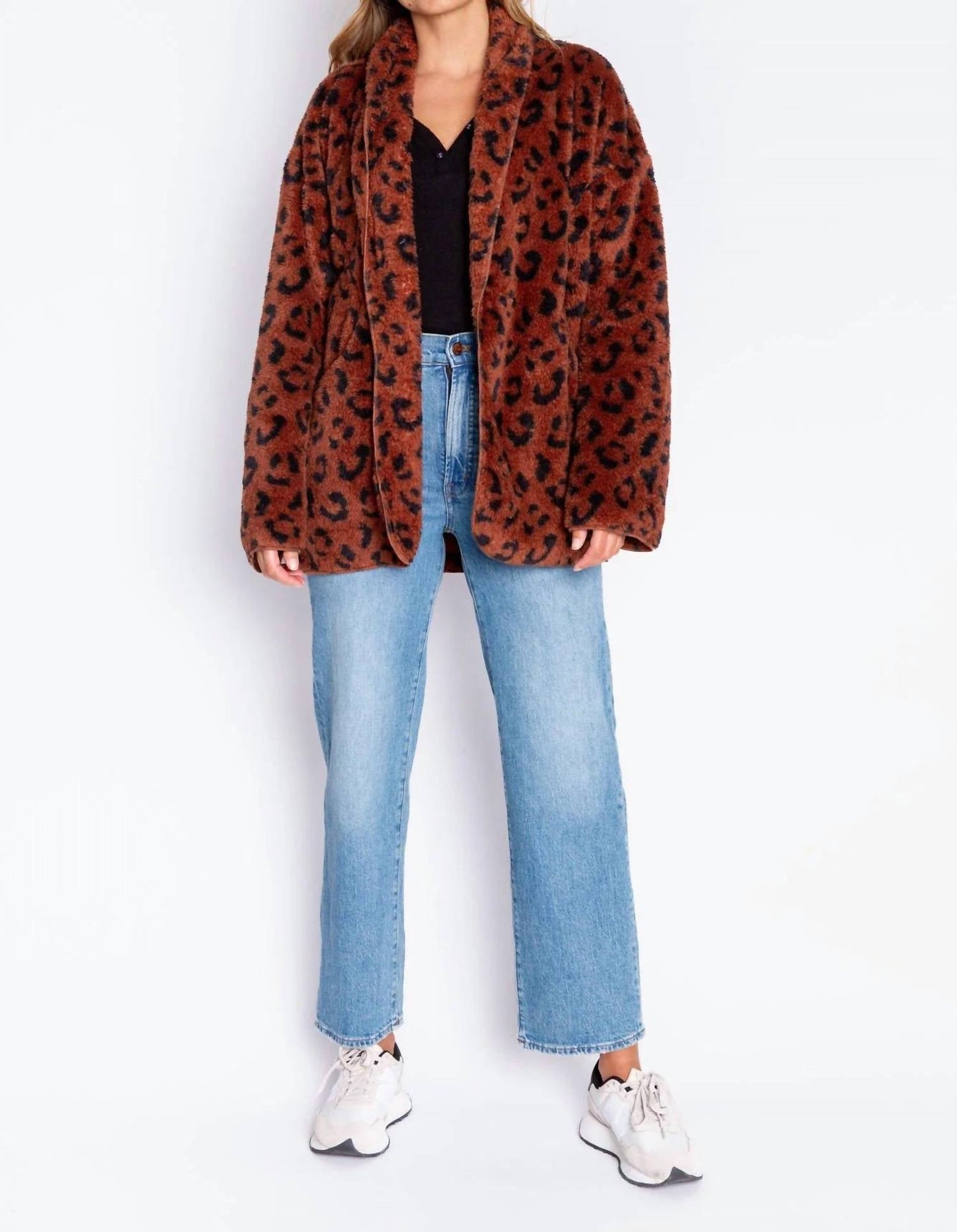 Pj Salvage - Leopard Print Cozy Shearling Cardigan Recoca