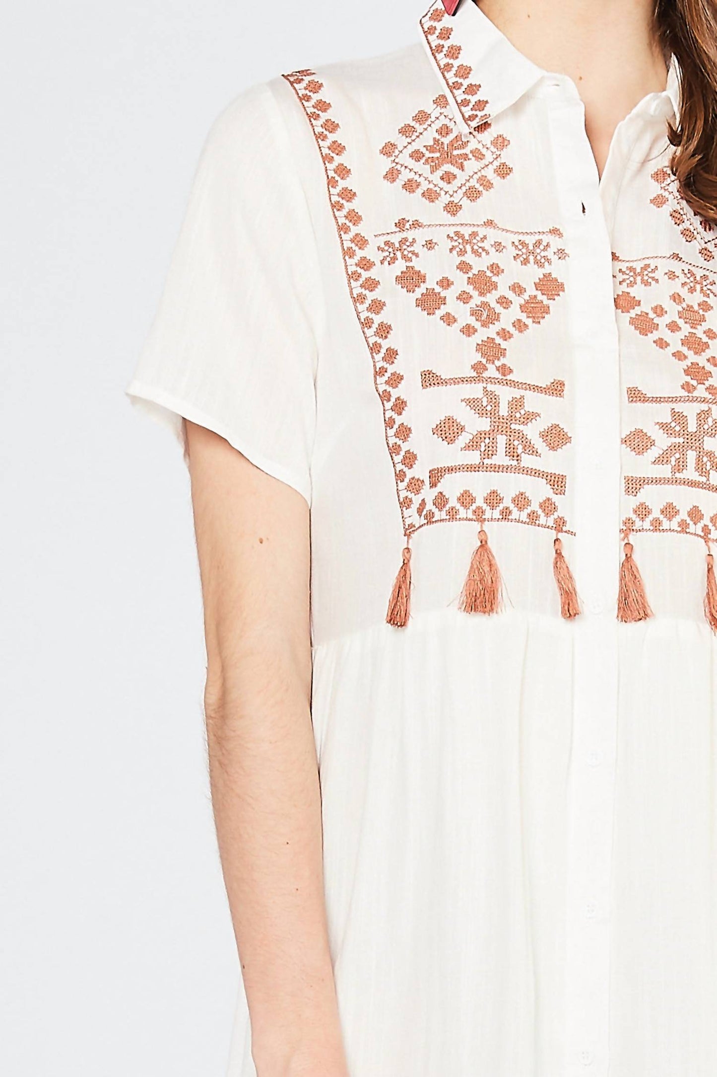 Entro - Embroidered & Tassel Mini Dress