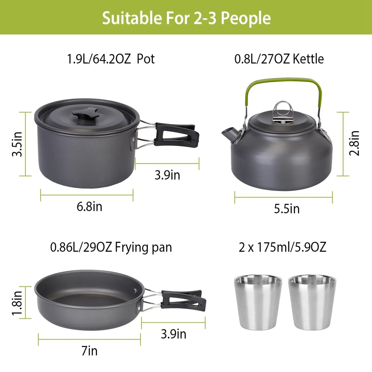 Camping Cookware Set 12pcs Aluminum Pot Pan Kettle