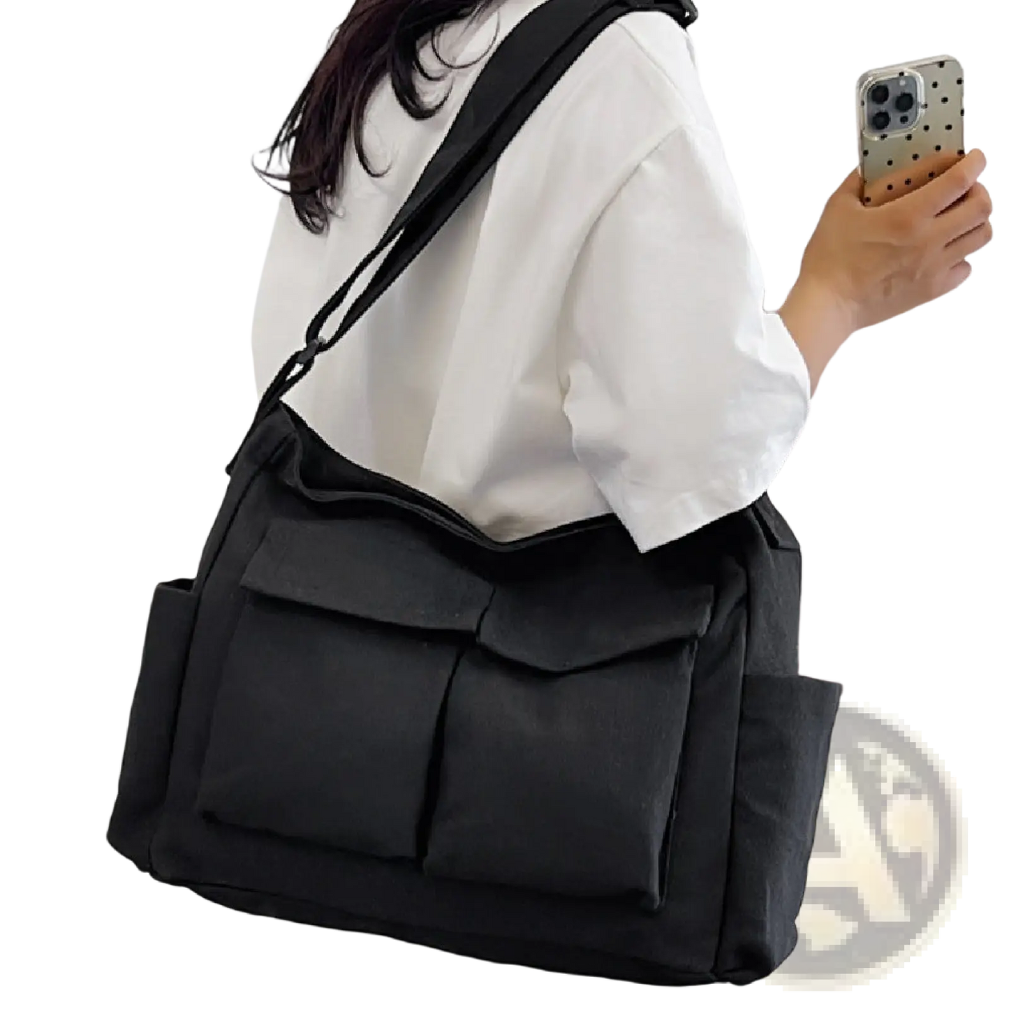 Canvas Shoulder Bag Large Multi Pocket Retro Tote