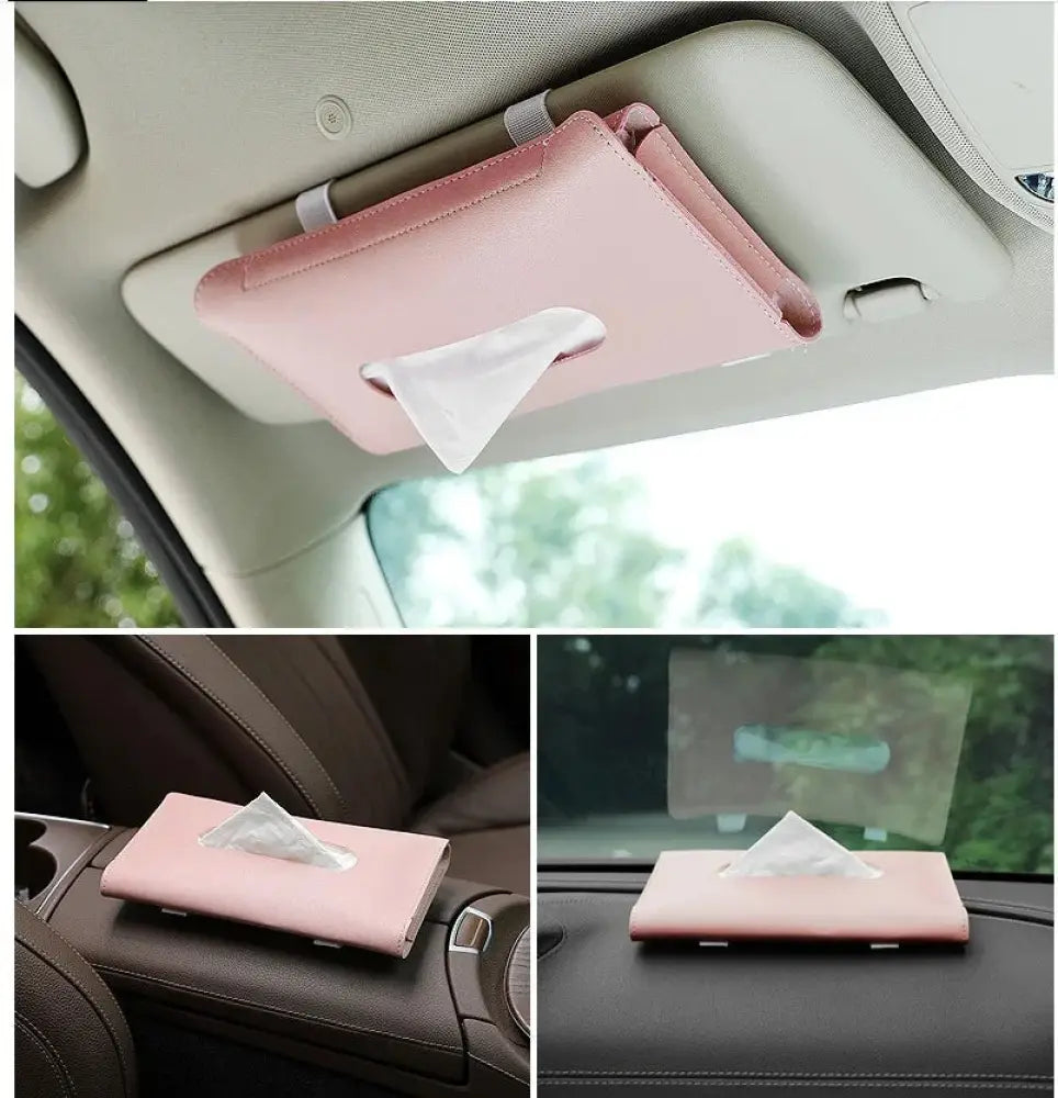 Premium Leather Car Sun Visor Tissue Box Holder