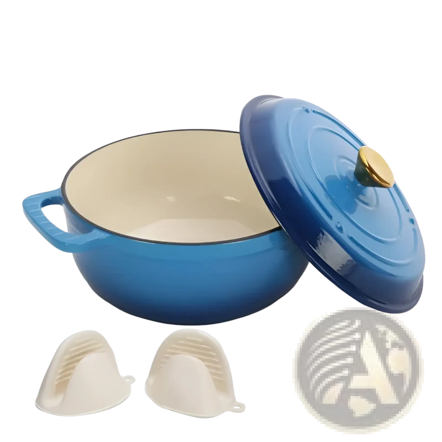 Cast Iron Dutch Oven 5qt Blue with Gold Knob
