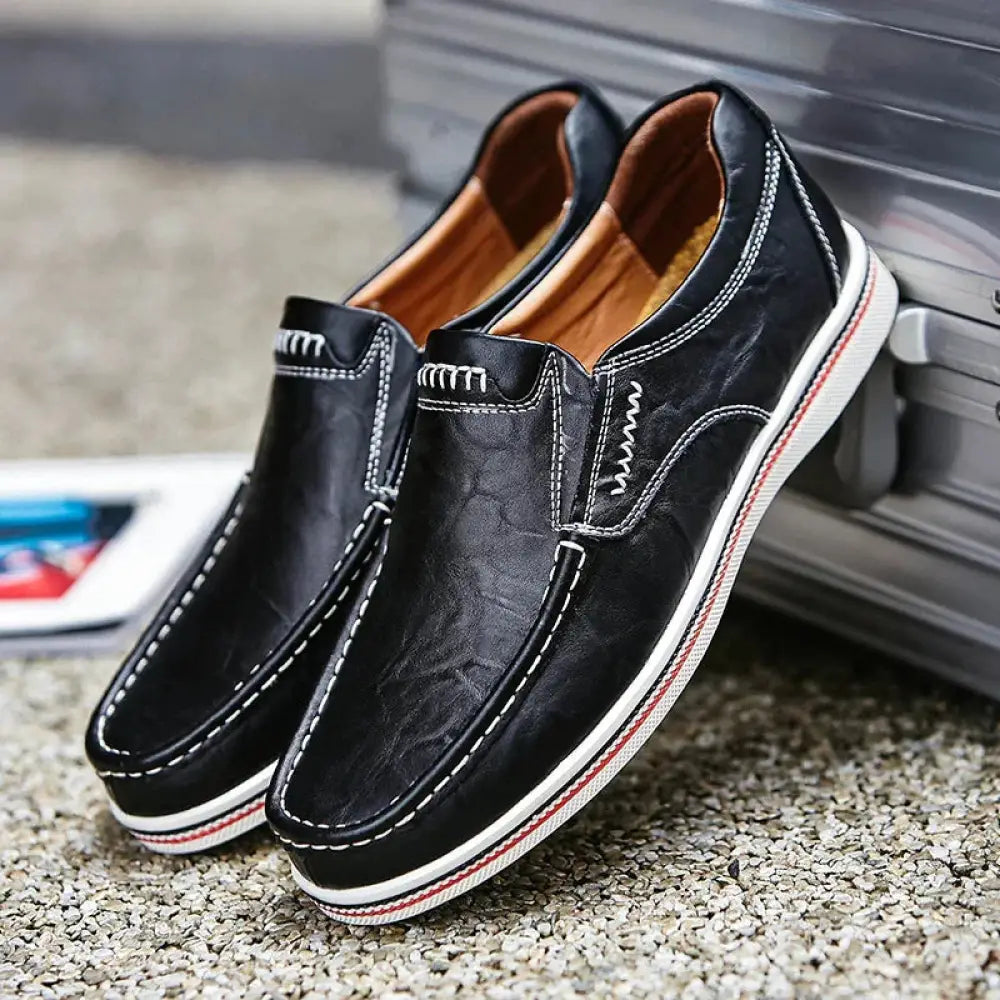 Men's British Leather Striped Sole Slip on Shoes