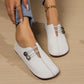 Women's Square Toe Leather Button Loafers