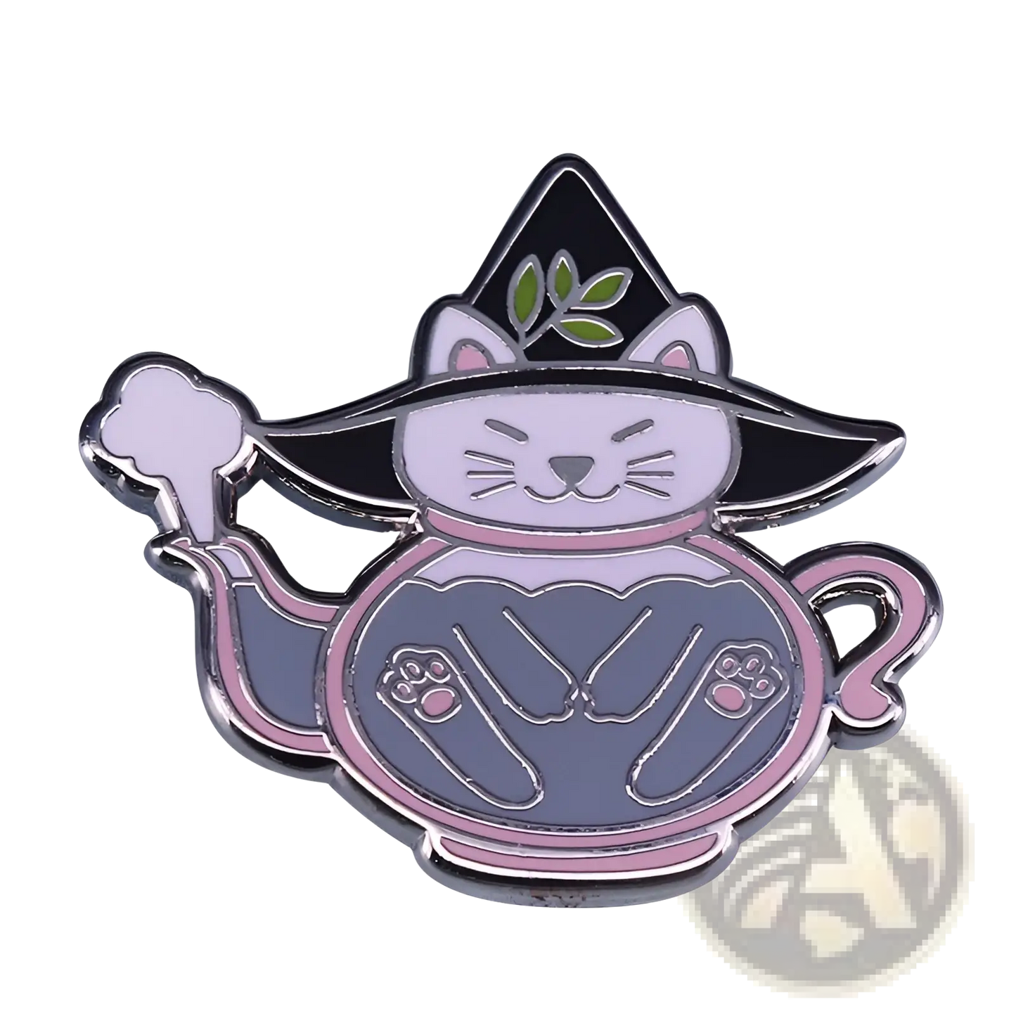 Cat Witch Teapot Enamel Pin Whimsical Copper Brooch
