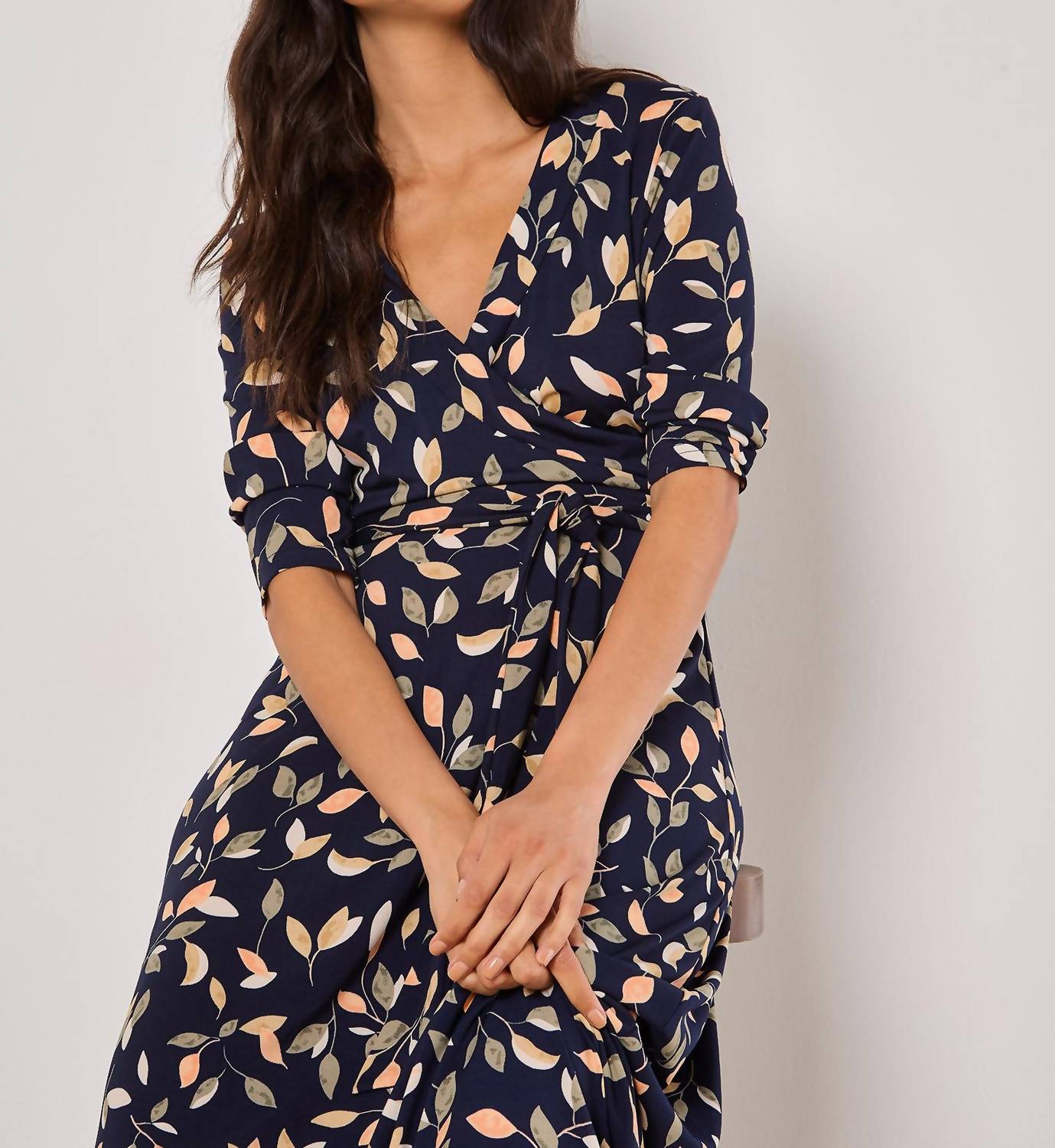 Apricot - Leaf Print Wrap Maxi Dress