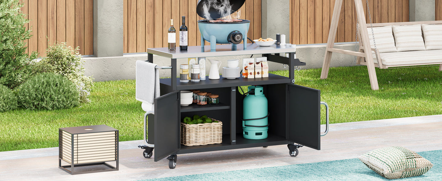 K&K 54.5 Inch Outdoor Kitchen Island with Stainless Steel Tabletop