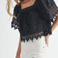 Mable - Square Neck Crochet Lace Top With Double Bow Tie