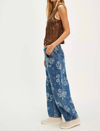 Free People - Good Luck Printed Barrel Jeans