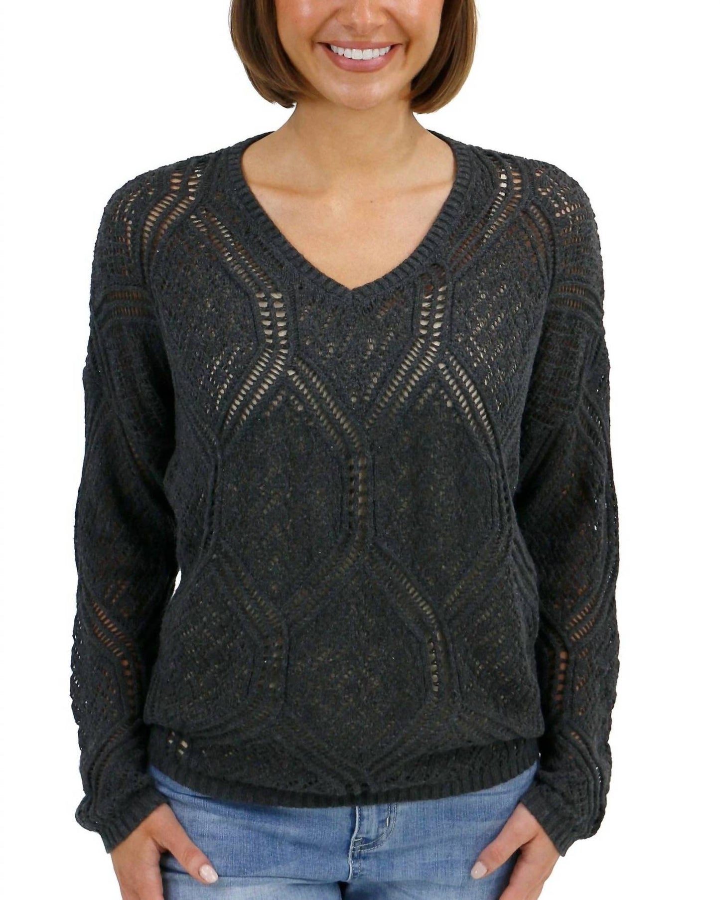 Grace And Lace - V-neck Pointelle Sweater