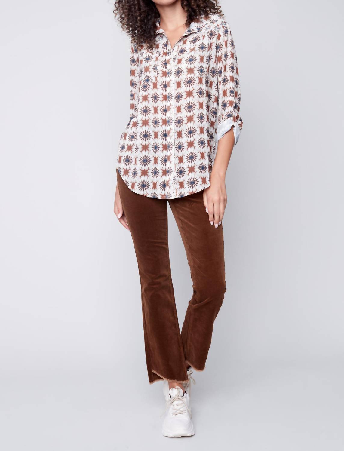 Charlie B - Corduroy Asymmetrical Hem Bootcut Leg Pants