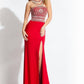 Rachel Allan - Beaded Jersey Prom Gown With High Slit
