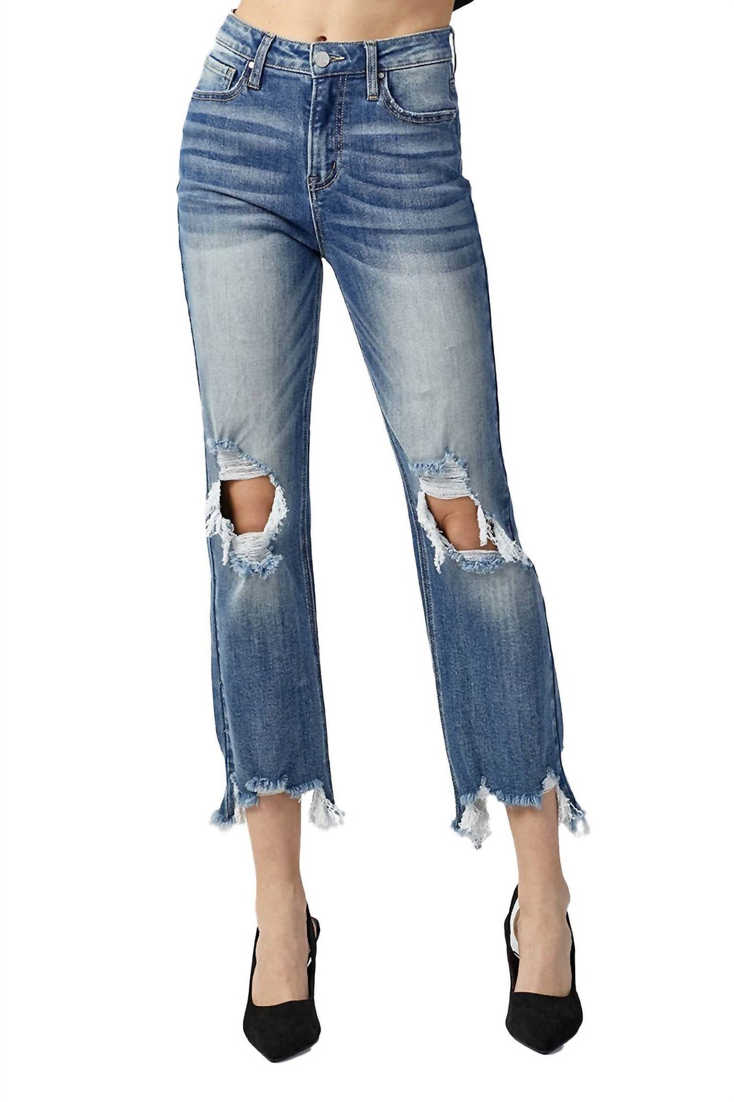 Risen - High Rise Straight Crop Jeans