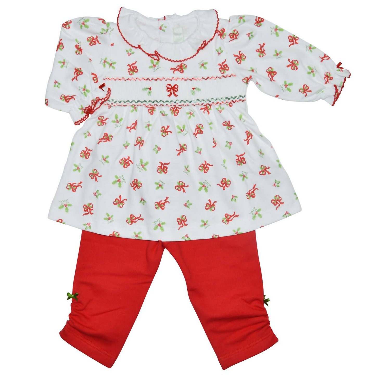 Baby Threads - Baby Girls Holly & Bows 2-piece Tunic And Legging Set