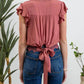 Blu Pepper - Scallop Lace Trim Back Tie Short Sleeve Crop Top