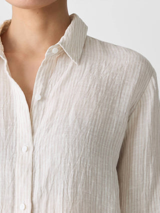 Eileen Fisher - Puckered Linen Stripe Classic Collar Shirt