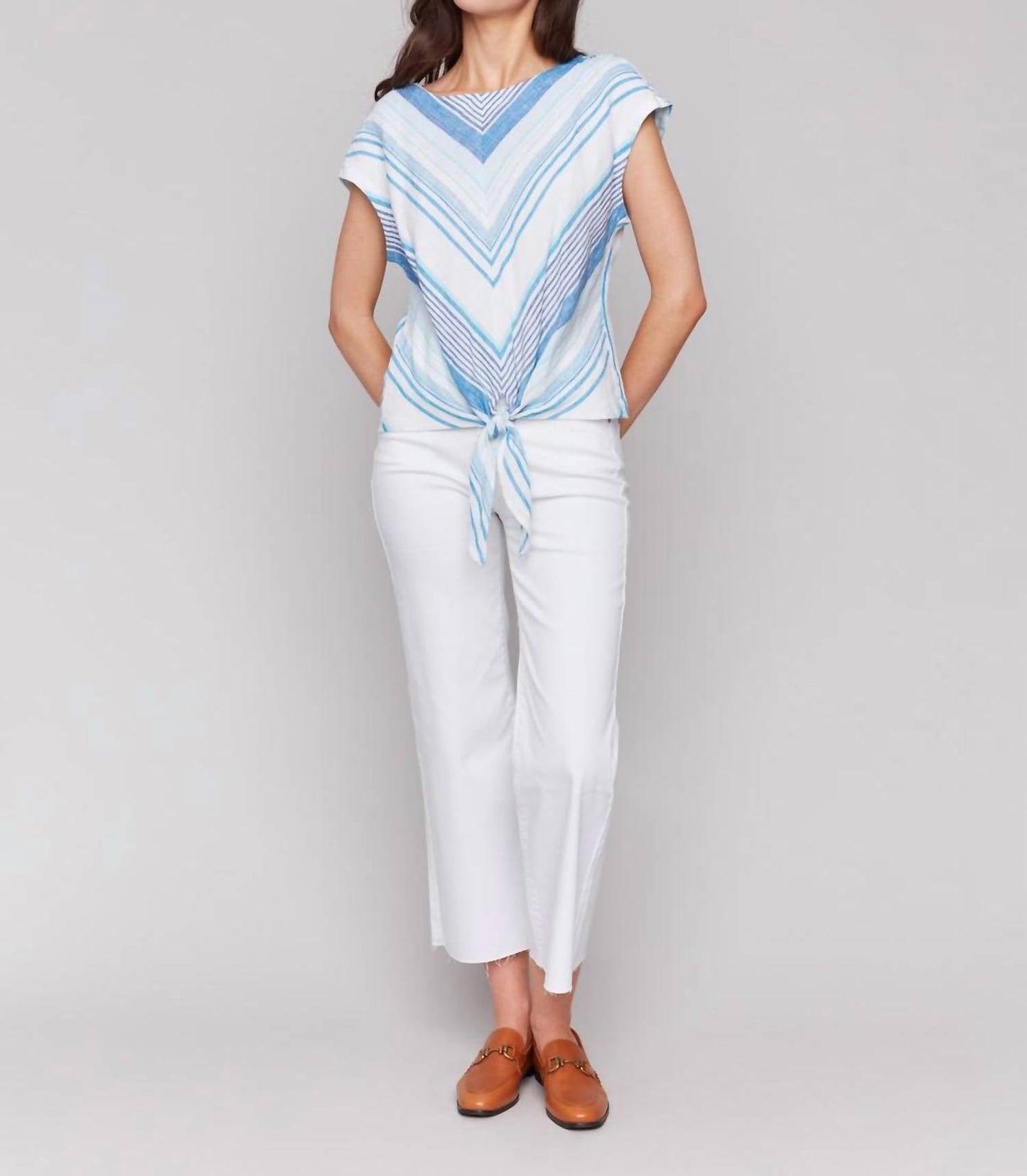 Charlie B - Striped Tie-front Blouse