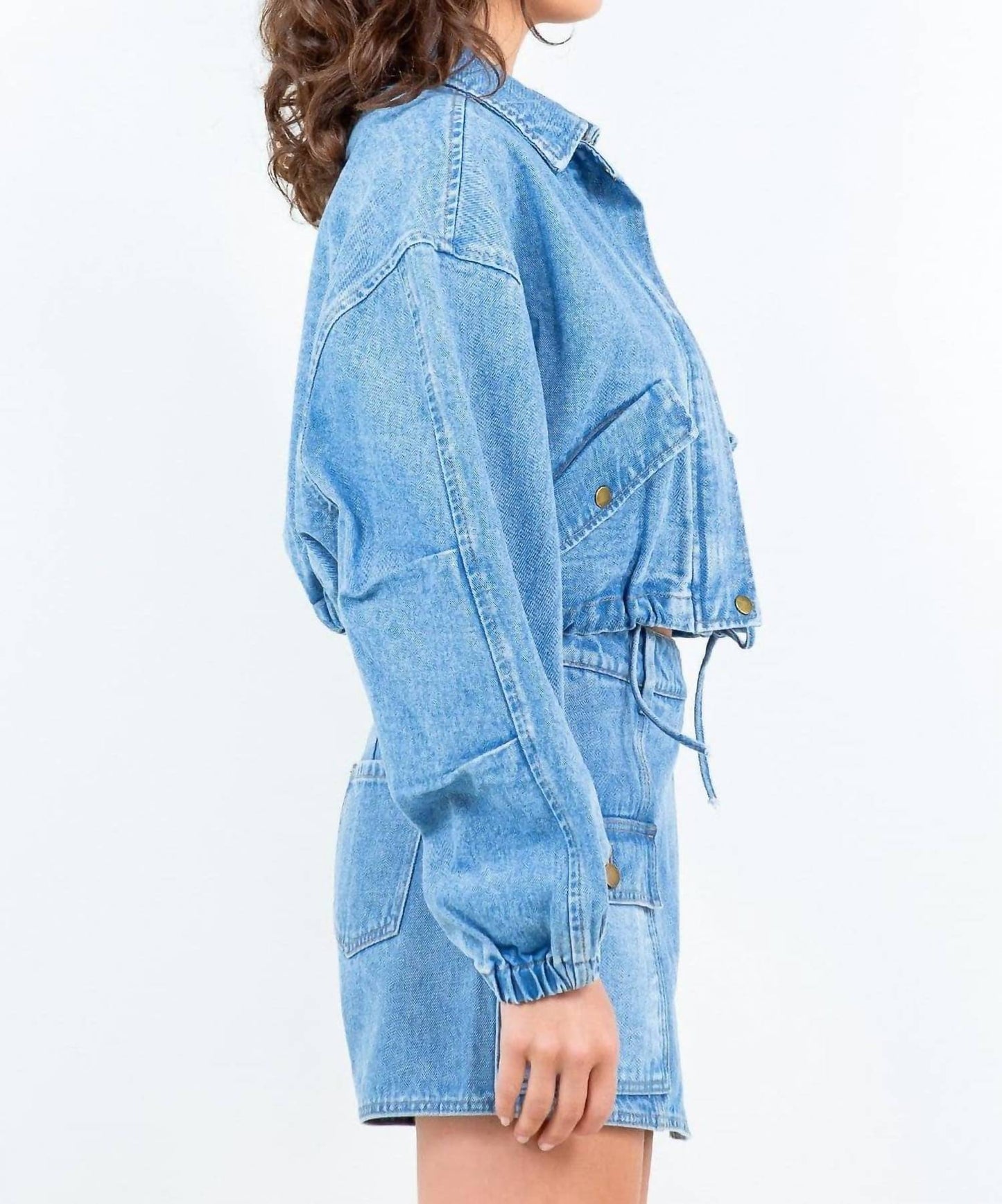 American Bazi - Cropped Denim Jacket With Drawstring Waist
