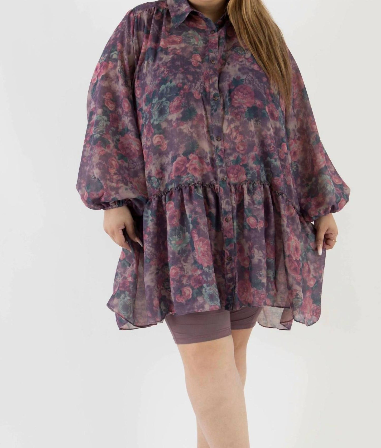 Sante Grace - Floral Voile Tunic Top - Plus Size