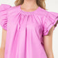 Les Amis - Kam Flutter Sleeve Leather Top