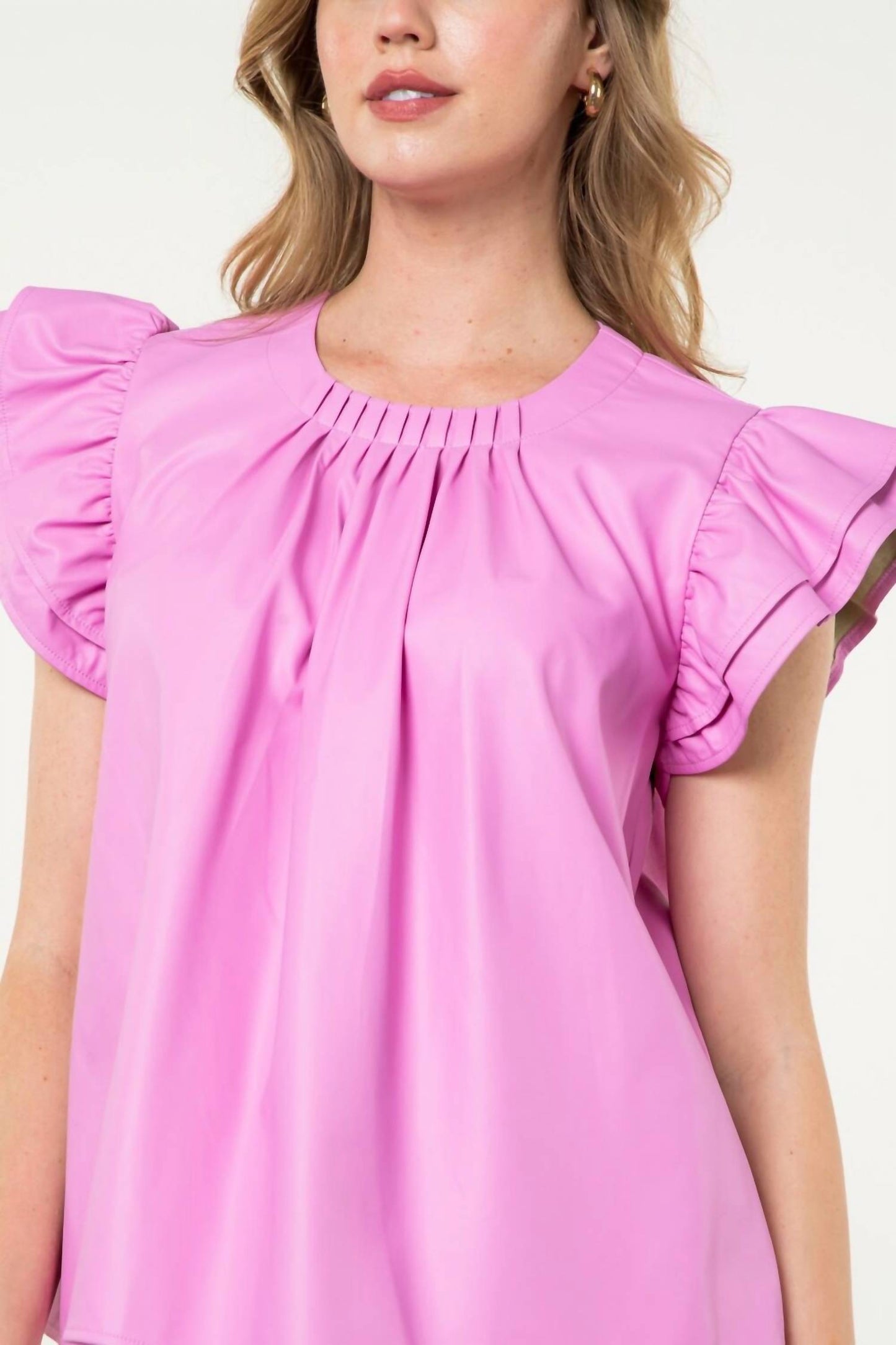 Les Amis - Kam Flutter Sleeve Leather Top