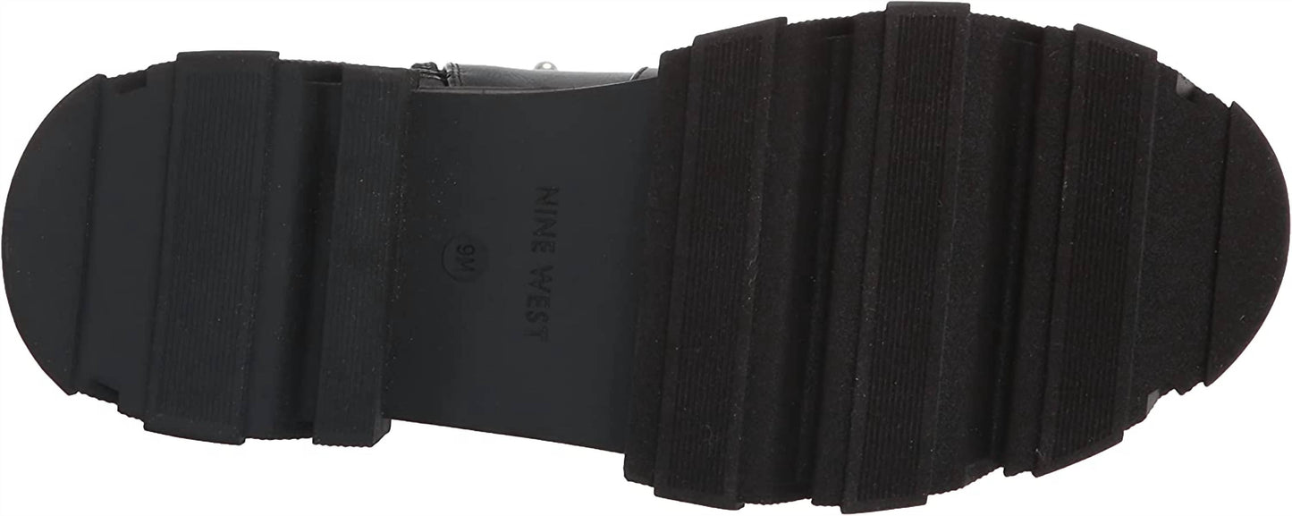 Nine West - Women's Cearlz3 Chain Detailed Leather Ankle Boots