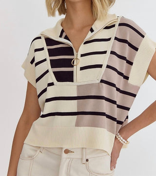 Entro - Quarter Zip Stripe Sweater