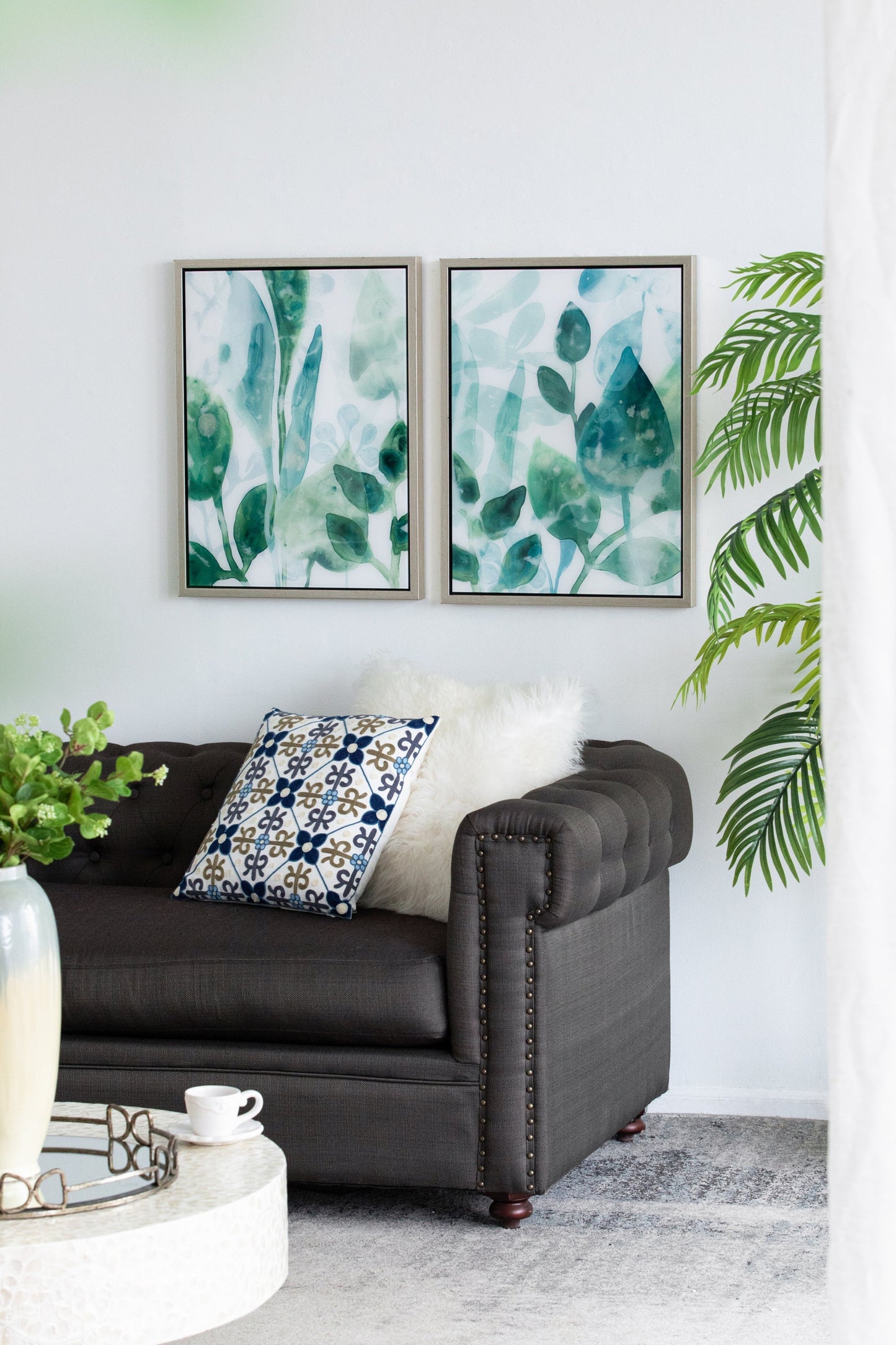 Sylvan Serenity™ — Set of 2 Blue & Green Leaf Acrylic Prints