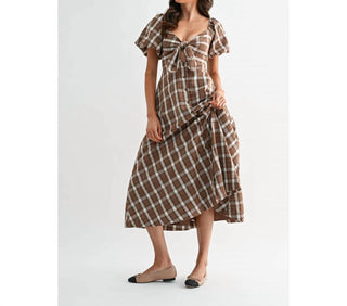 Camellia - Jori Plaid Tie Front Midi Dress