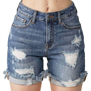 Risen - Distressed Cuffed Shorts - Plus