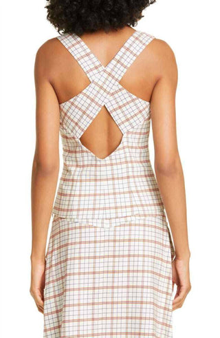 Nicholas - Square Neck Button Front Pinafore Plaid Tank Top