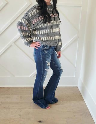 Adora - Puffy Sleeve Chunky Knit Sweater