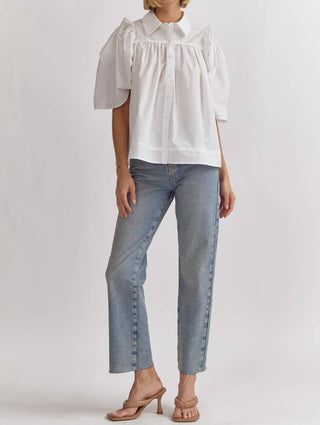 Entro - Ruffled Sleeve Button Up Top