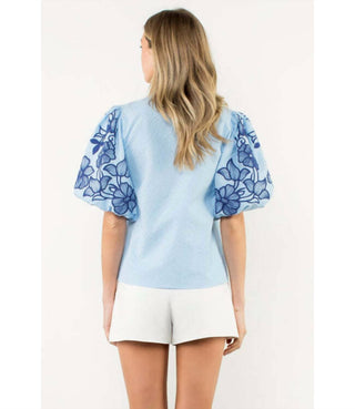 Thml - Embroidered Puff Sleeve Textured Top