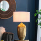 D18x31" Round Aluminum Sheet Gold Table Lamp with White Fabric Shade