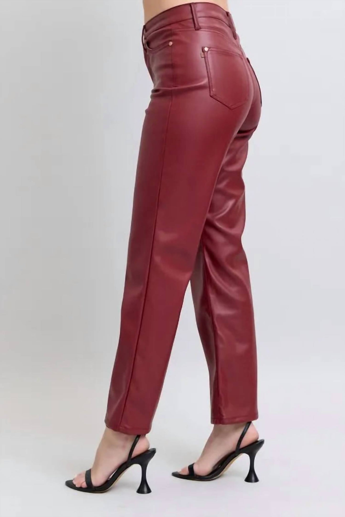 Trendsi - Women's Judy Blue Full Size High Waist Tummy Control Faux Leather Straight Pants Plus Size