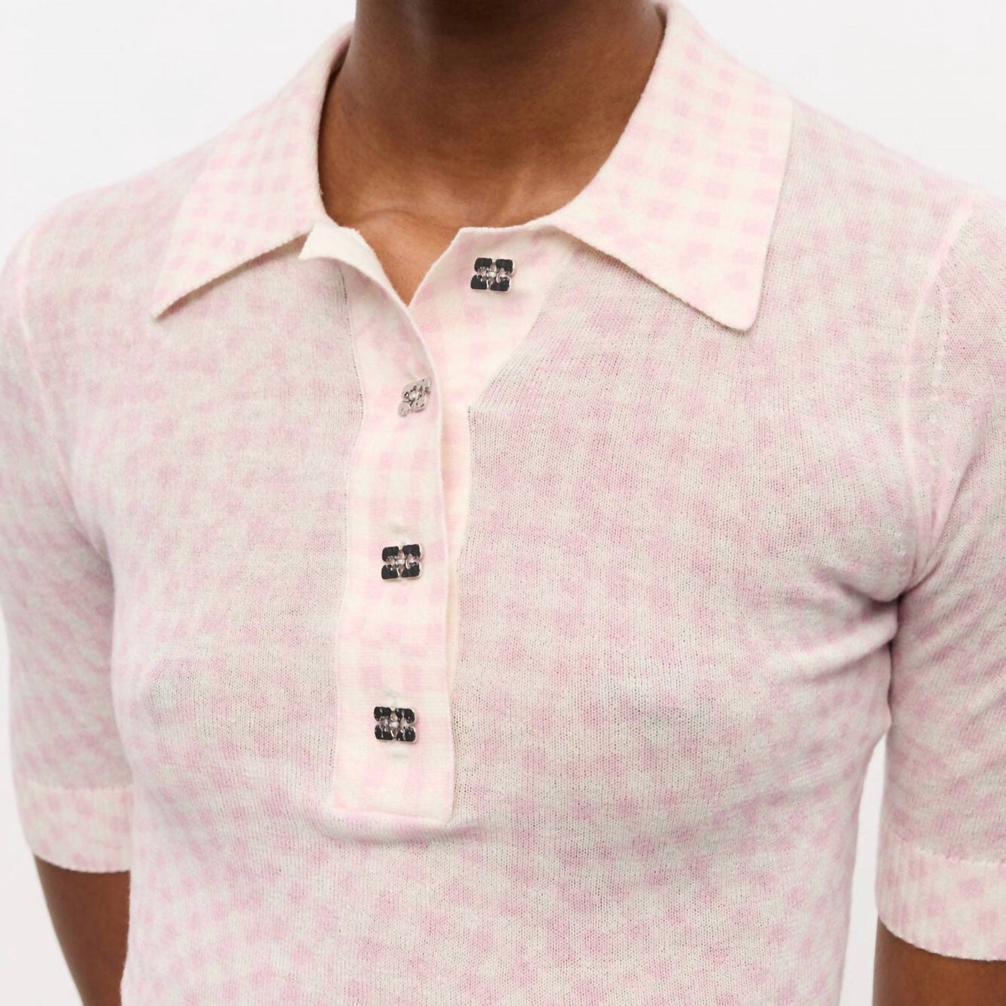 Ganni - Women's Sheer Printed Polo Top