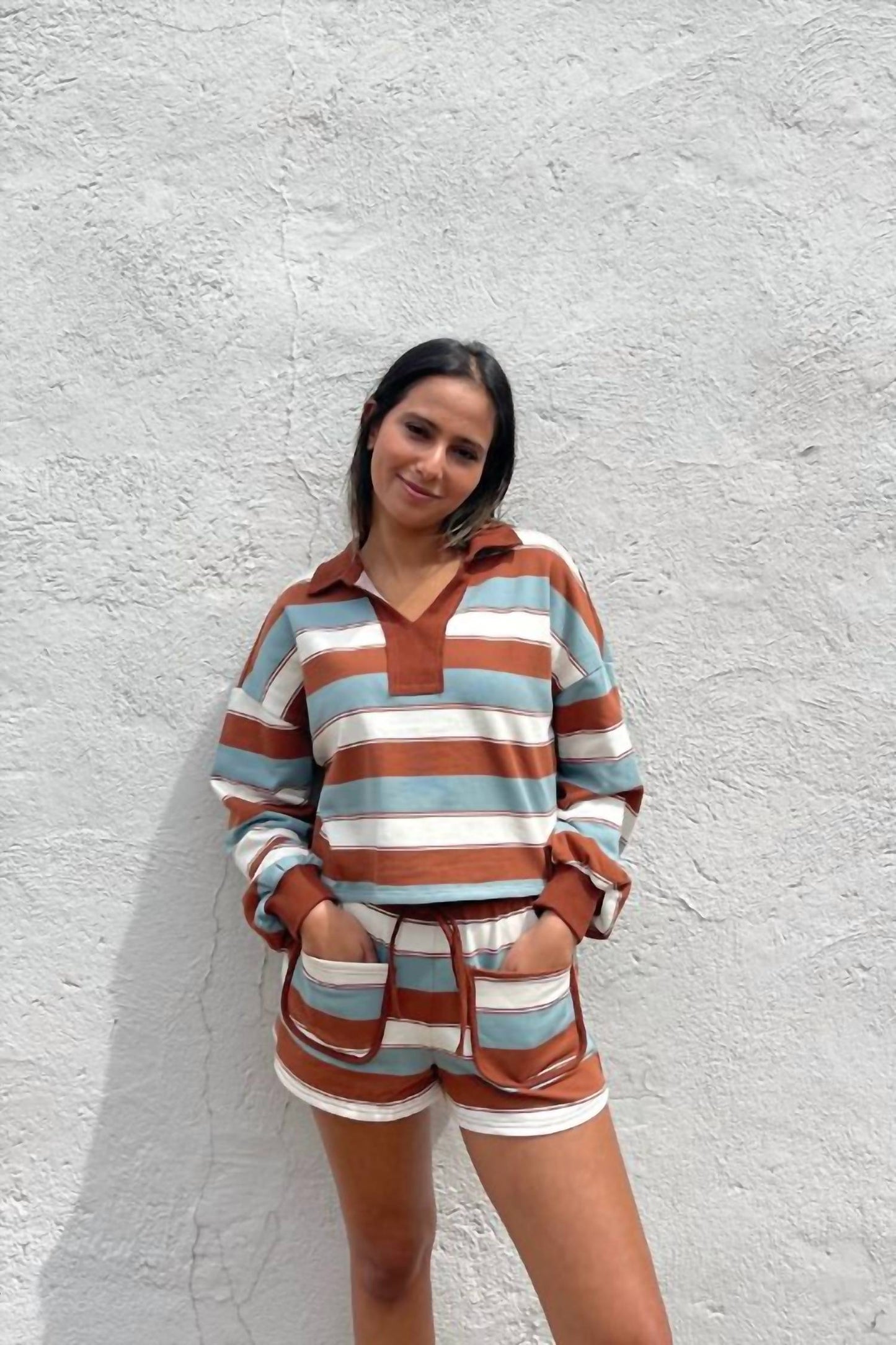 Ee:Some - Striped Contrast Trim Patch Pocket Shorts