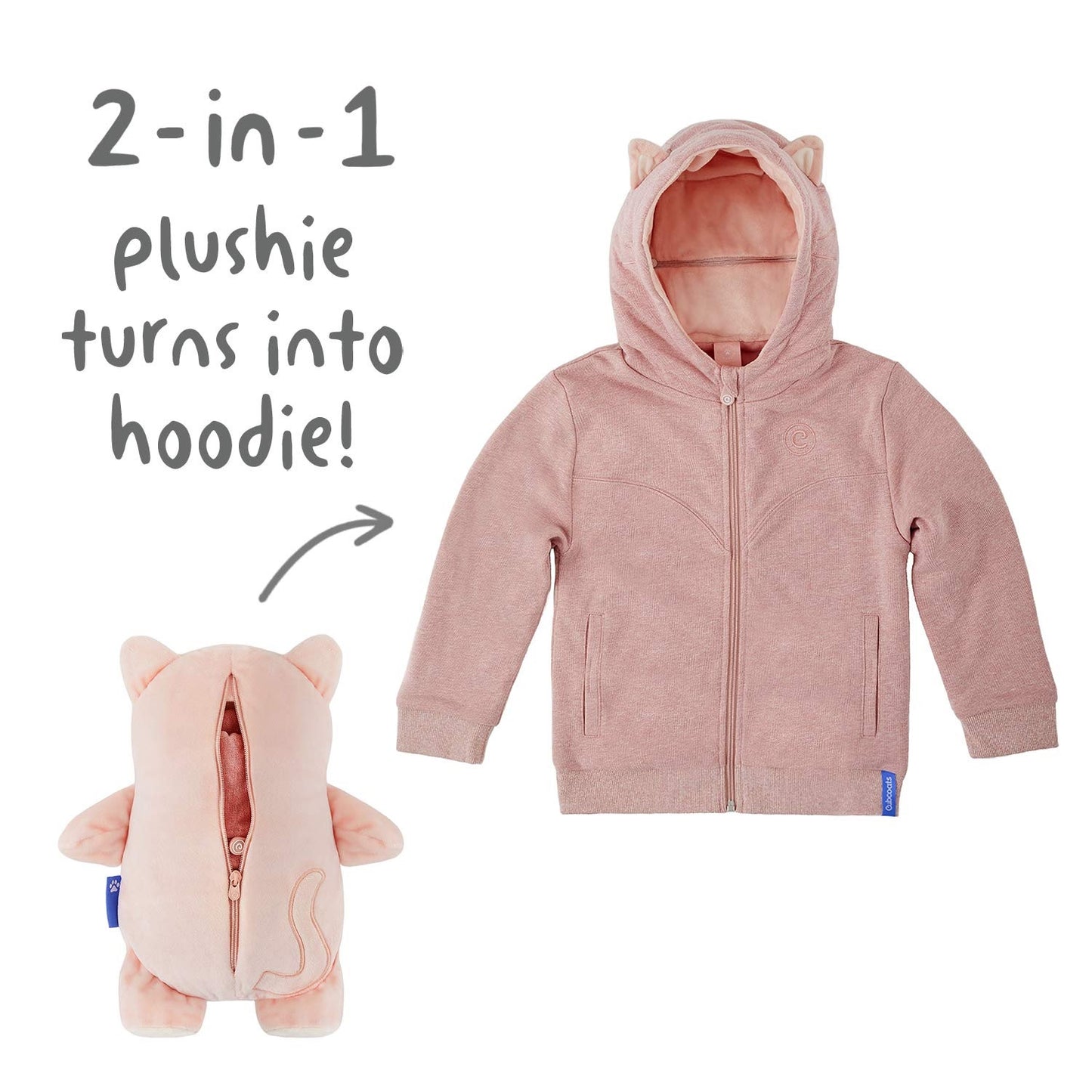 Cubcoats Kali The Kitty 2 in 1 Transforming Crewneck Sweatshirt Hoodie & Soft Plushie Pink