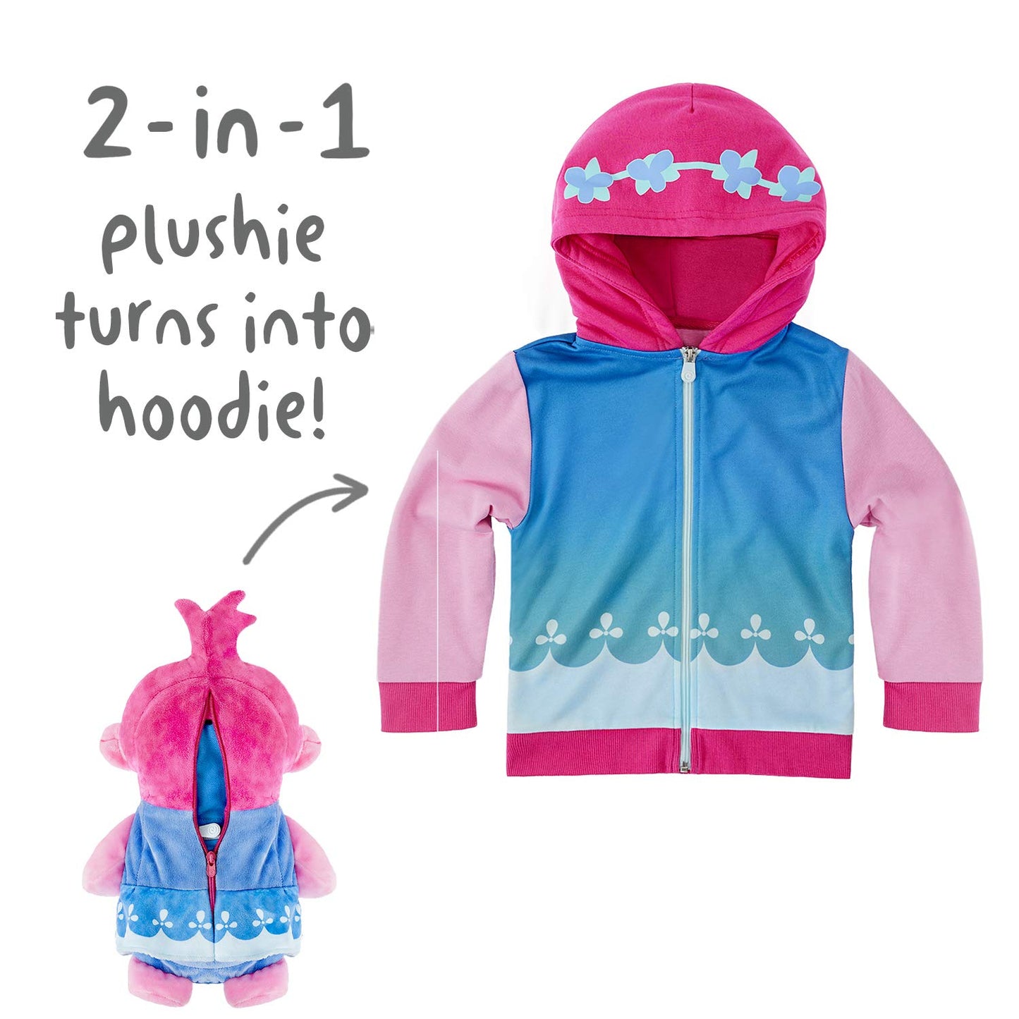 Cubcoats Transforming 2 in 1 Unisex Dream Works Trolls Poppy 2-in-1 Stuffed Animal Hoodie Blue