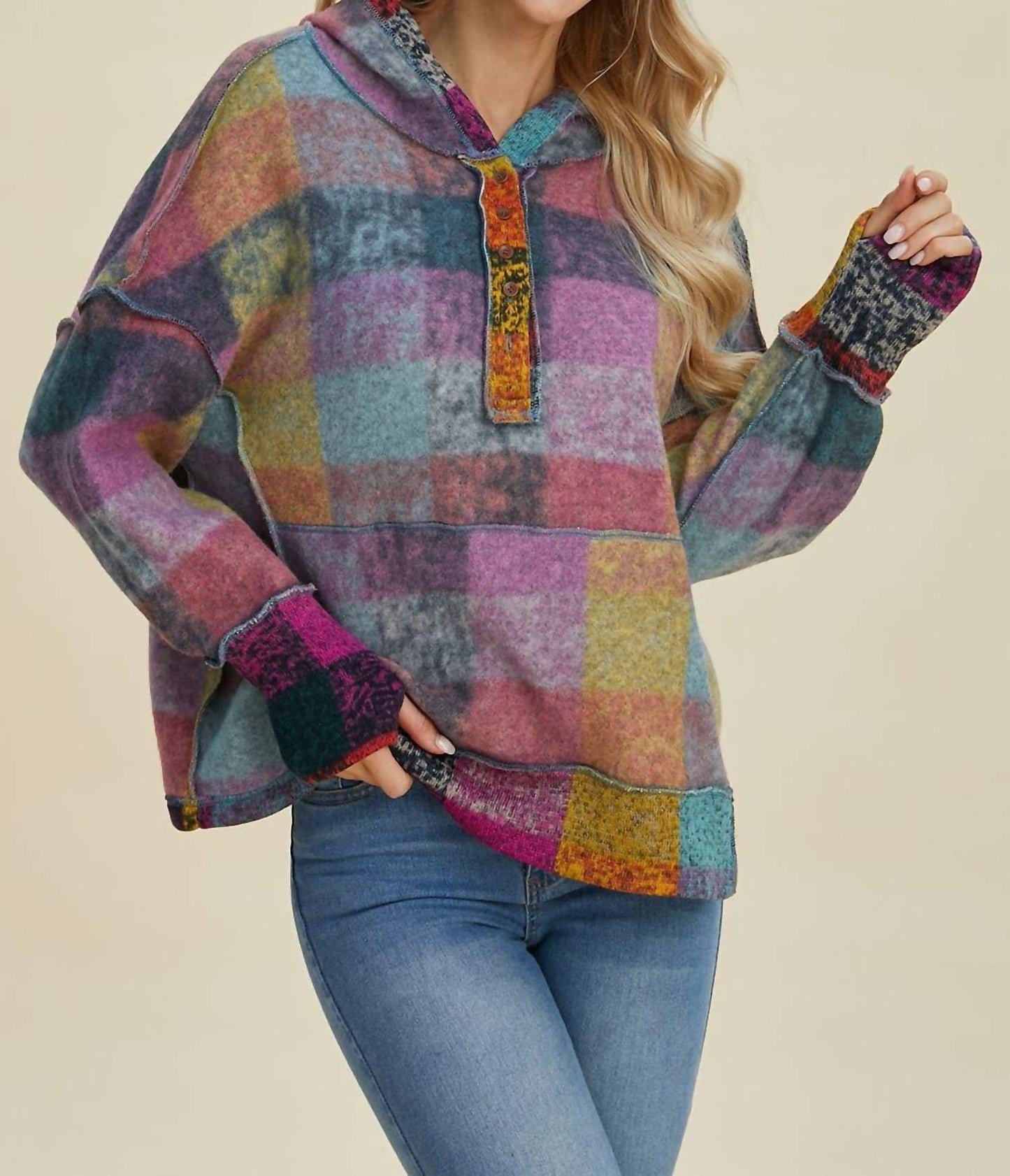 Double Take - Cozy Plaid Oversized Hoodie
