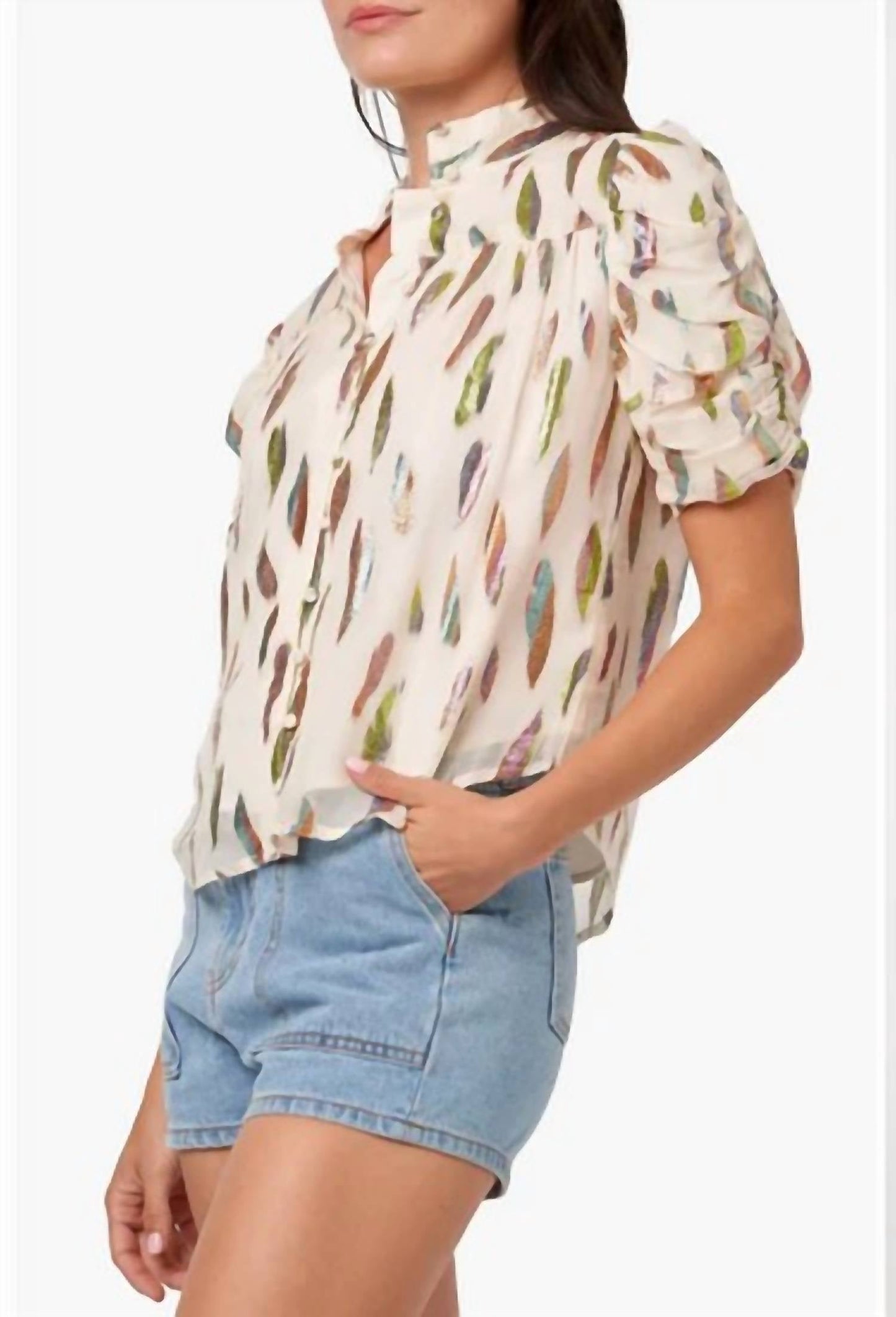 Ciebon - Lissa Shirred Sleeve Metallic Blouse