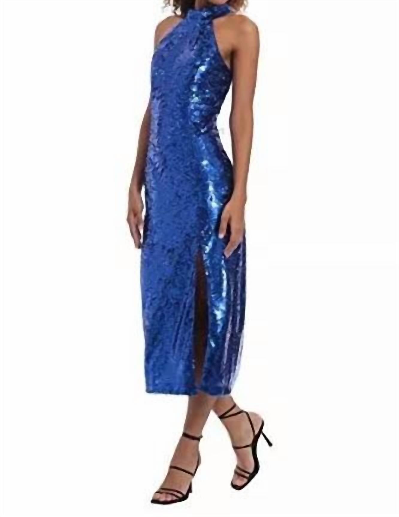 Donna Morgan - Full Sequin Halter Front Slit Midi Party Dress